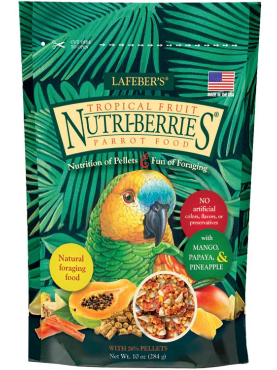 Lafeber NutriBerries Tropical Fruit – Krmivo: zrní s tropickým ovocem ve tvaru kuliček pro střední a velké papoušky 284 g od ParrotPlanet.cz