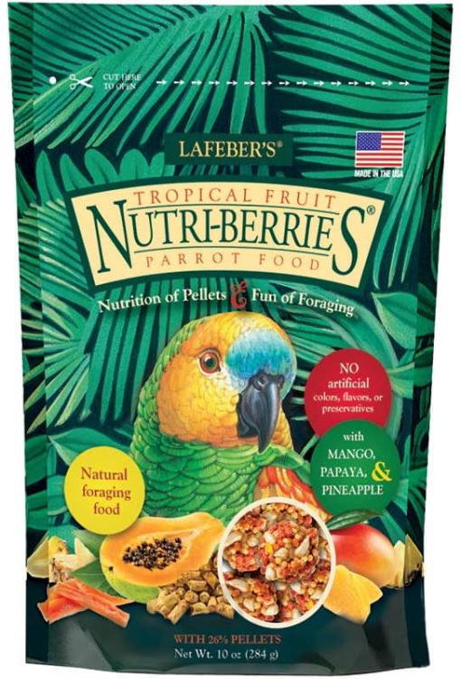 Lafeber NutriBerries Tropical Fruit – Krmivo: zrní s tropickým ovocem ve tvaru kuliček pro střední a velké papoušky 284 g od ParrotPlanet.cz