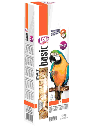 LoLo Pets BASIC – MEGA OŘECHOVO-OVOCE SNACKY PRO VELKÉ PAPOUŠKY 450 g od ParrotPlanet.cz
