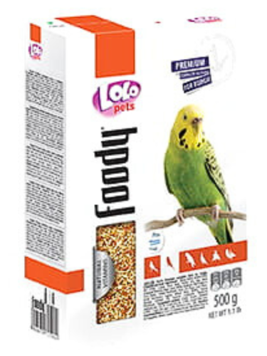 LoLo Pets FOODY Premium 500 g krmivo pro vlnkované papoušky v kartonové krabici od ParrotPlanet.cz