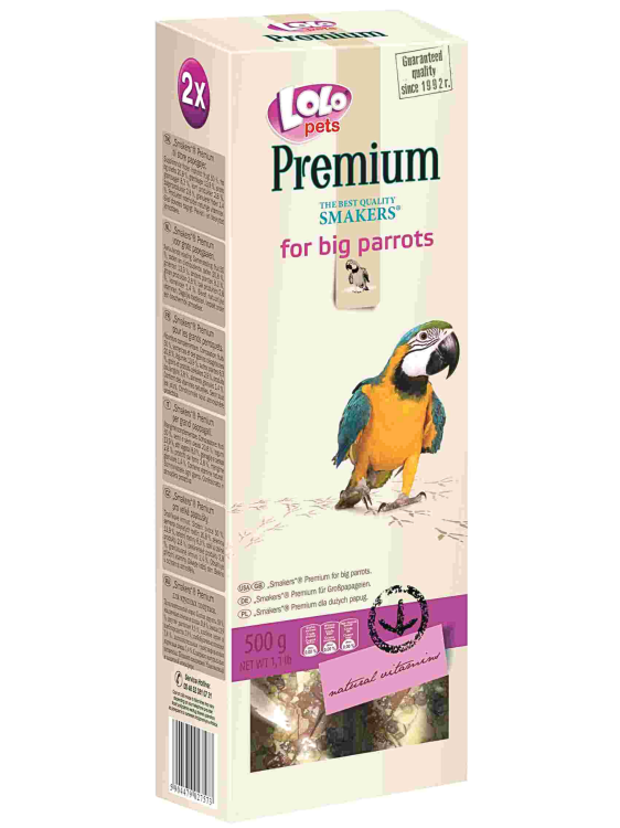 LoLo Pets PREMIUM – OVOCNÉ SMAKERS S KŮROU Z CINNAMONU PRO VELKÉ PAPUCHALKY 0,5 kg  od ParrotPlanet.cz