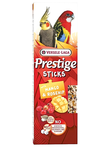 Versele Laga Prestige Sticks Big Parakeets with Mango &amp; Rosehip 140 g – tyčinky s mangem a šípkovou růží pro střední papoušky  od Parrotplanet.cz