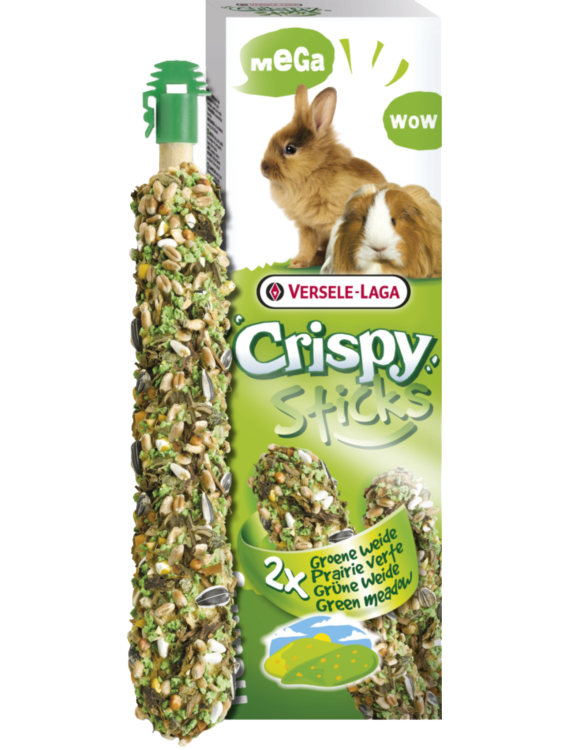 Versele Laga – Mega Sticks Rabbits-Guinea Pigs „Green Meadow“ – Pečené kukuřičné klasy s pampeliškou lékařskou pro králíky a morčata, 140 g od ParrotPlanet.cz