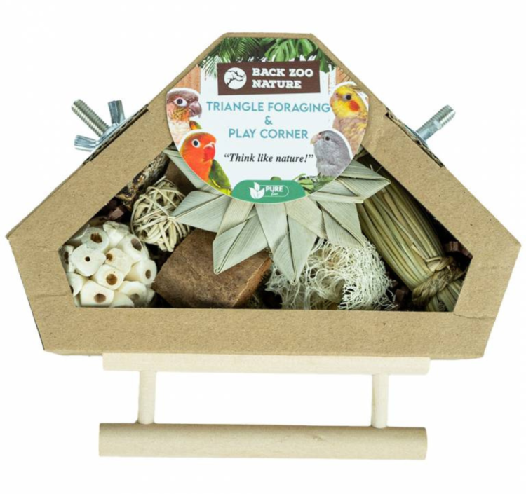Triangle Foraging &amp; Play Corner – přírodní hračka a hrací koutek pro papoušky dla Papug od ParrotPlanet.cz