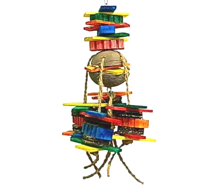 Coco Rocco XL – barevná hračka pro papoušky s kokosovým akcentem od ParrotPlanet.cz