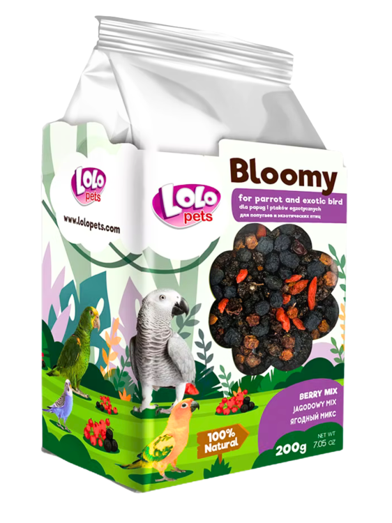 LoLo Pets Bloomy Jahodová směs pro papoušky a exotické ptáky 200g od ParrotPlanet.cz