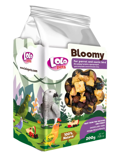 LoLo Pets Bloomy Lesní a ovocné plody pro papoušky a exotické ptáky 150g od ParrotPlanet.cz