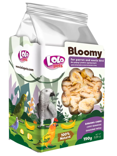 LoLo Pets Bloomy Banánové chipsy pro papoušky a exotické ptáky 150 g  od ParrotPlanet.cz