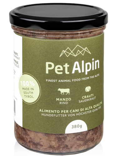 Pet Alpin: Hovězí maso a kyselá zelí v každém soustu – přírodní krmivo pro psy 380 g od ParrotPlanet.cz