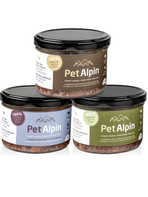 Pet Alpin – Sada nejlepších krmiv pro psy z Jižního Tyrolska 2x 180 g a 1x 100 g  od ParrotPlanet.cz