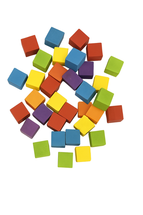 Dřevěné kostky,  barevné – hračka do tlapky nebo DIY pro papoušky, 49 kusů  od ParrotPlanet.cz