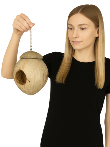 Hanging Coconut Villa – Přírodní domeček pro malé a střední papoušky od ParrotPlanet.cz