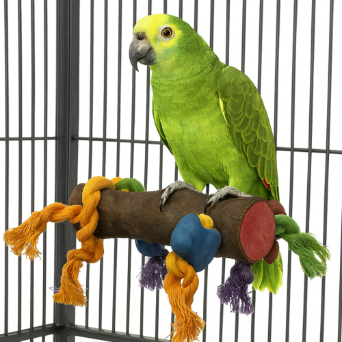 Tyč s dřevěnými hračkami – odpočinek a zábava pro papoušky | 40 cm od ParrotPlanet.cz