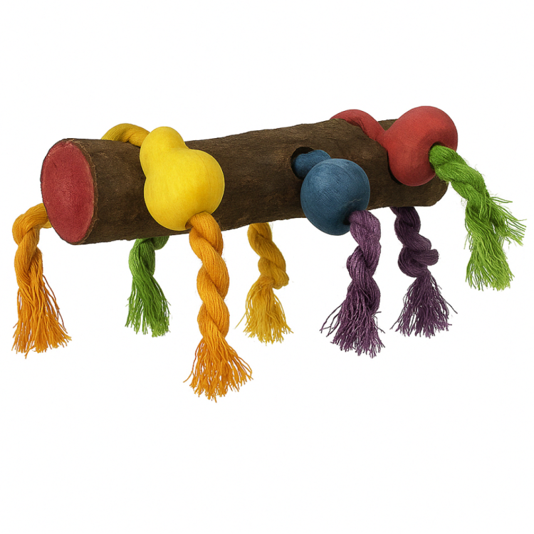 Tyč s dřevěnými hračkami – odpočinek a zábava pro papoušky | 40 cm od ParrotPlanet.cz