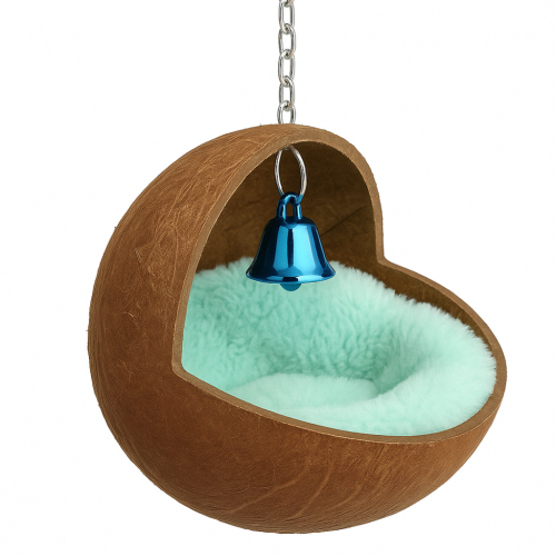 Kokosová útulná kolébka – houpací síť – modrá Jeskyně pro nymfy a jiné papoušky  od ParrotPlanet.cz