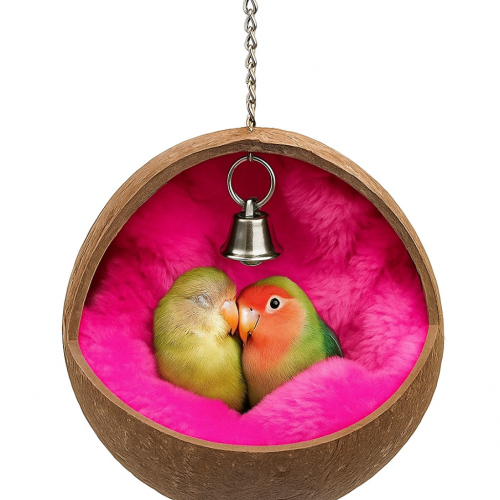Kokosová útulná kolébka – houpací síť – růžová jeskyně pro nimfy a jiné papoušky od ParrotPlanet.cz