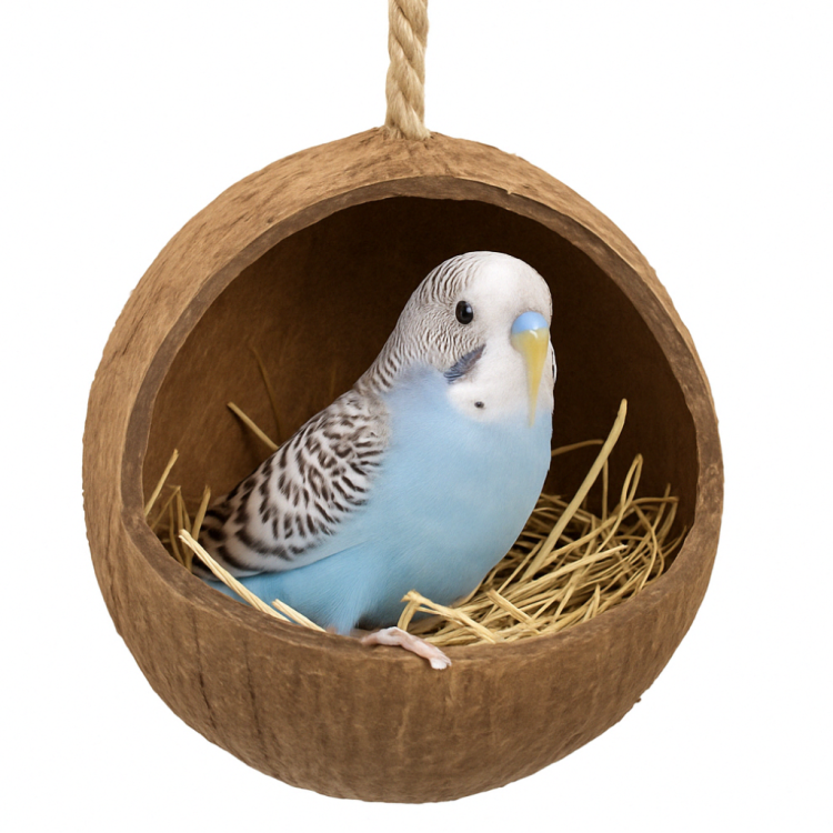 Koksowa Příjemná kolébka – přírodní houpací síť – jeskyně pro nymfy a jiné papoušky od ParrotPlanet.cz