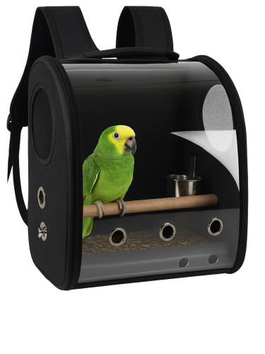 Batoh pro přepravu papoušků černý velikost L – pro střední papoušky (amazonské papoušky, papoušky žako) a menší papoušky (papoušky nimfy) od ParrotPlanet.cz