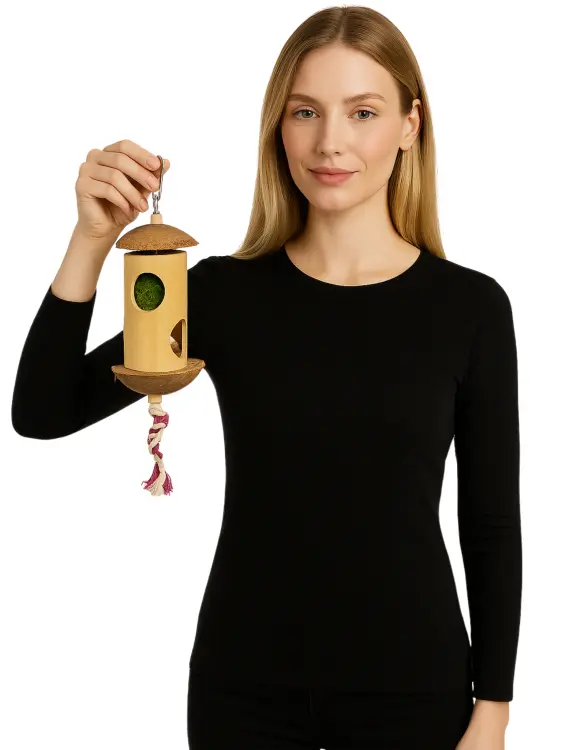 Bambusová skrýš s překvapením – hračka pro malé a střední papoušky od ParrotPlanet.cz