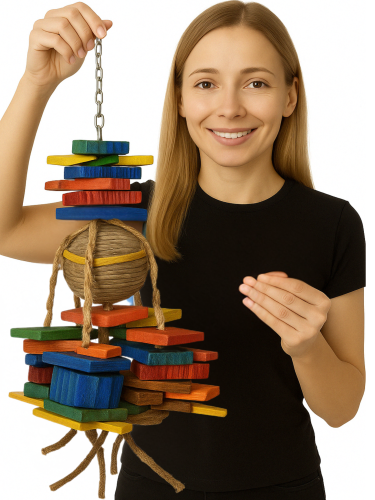 Coco Rocco XL – barevná hračka pro papoušky s kokosovým akcentem od ParrotPlanet.cz