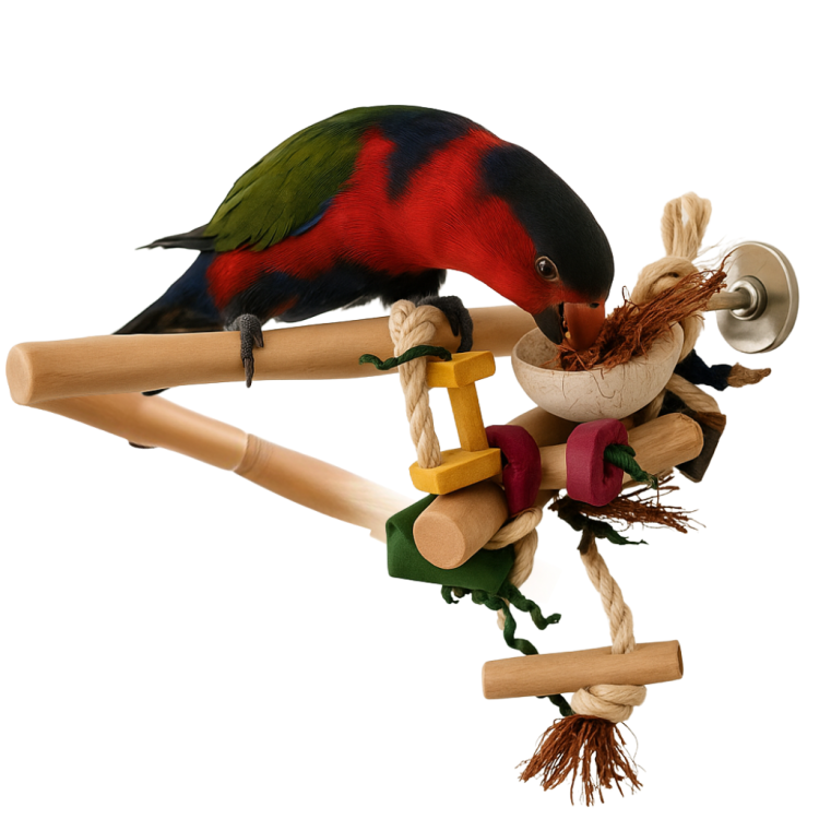 Tyč Java Větev s hračkami M/L – výjimečný kousek přírody pro velké a střední papoušky od ParrotPlanet.cz