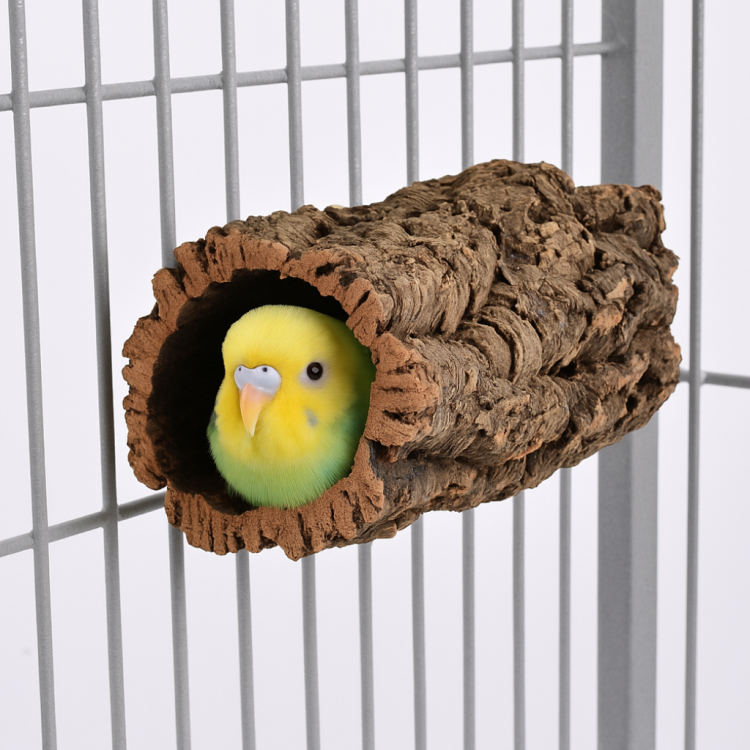 Přírodní bidélko nebo jeskyně z korkové kůry dubu, velikost MINI – pro malé papoušky od ParrotPlanet.cz