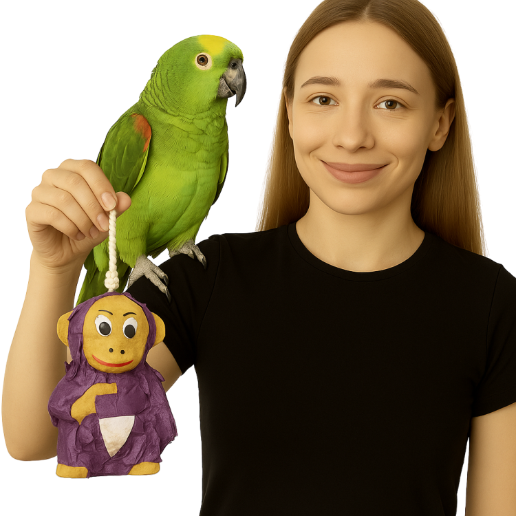 Opice Piniata s pamlsky – hračka pro všechny papoušky od ParrotPlant.cz