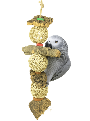 Zátka s proutím – hračka z dubové kůry a proutěných kuliček, velikost XL od ParrotPlanet.cz