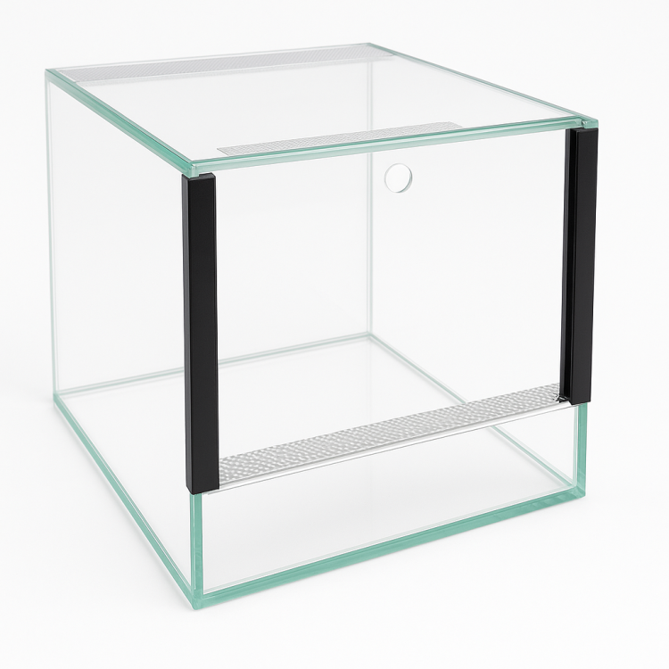 Terárium 30x30x30 cm – pro pavouky, štíry a bezobratlé | Ventilace nahoře–dole, sklo s výklopným víkem od ParrotPlanet.cz