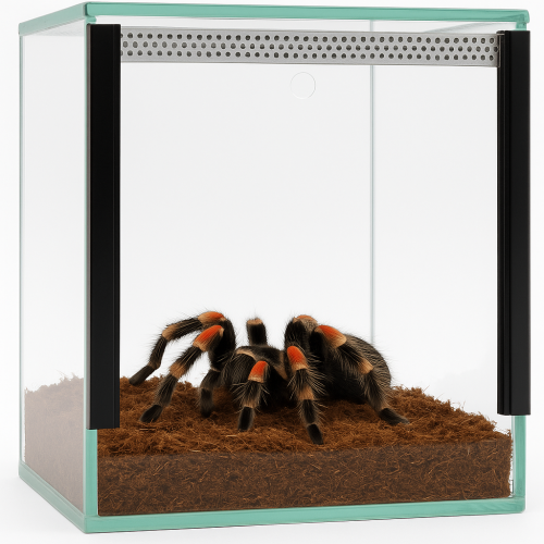 Terárium 25x25x25 cm – Pro suchozemské pavouky | Škorpióny | Suchozemské kudlanky | Suchozemské šneky | Sklo 4 mm, Gilotina, Ventilace nahoře–dole od ParrotPlanet.cz