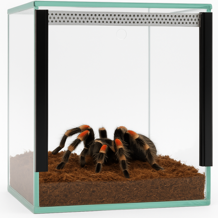 Terárium 25x25x25 cm – Pro suchozemské pavouky | Škorpióny | Suchozemské kudlanky | Suchozemské šneky | Sklo 4 mm, Gilotina, Ventilace nahoře–dole od ParrotPlanet.cz