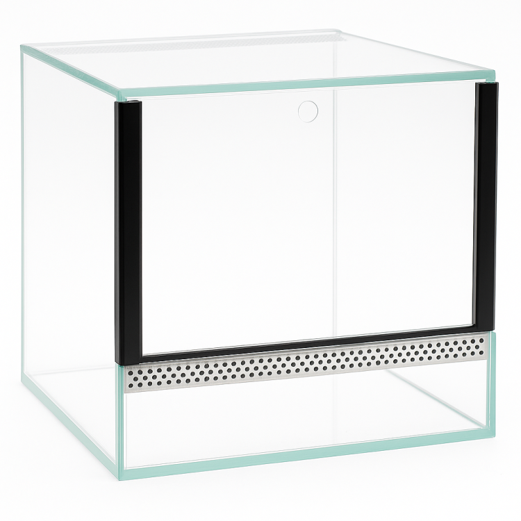 Terárium 25x25x25 cm – Pro suchozemské pavouky | Škorpióny | Suchozemské kudlanky | Suchozemské šneky | Sklo 4 mm, Gilotina, Ventilace nahoře–dole od ParrotPlanet.cz