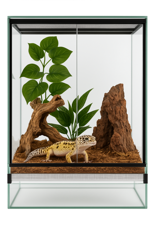 Terárium 30x30x50 cm – Pro gekony | Stromové hady | Pozemní pavouky | Malé stromové plazy a žáby | Sklo 4 mm, gilotina, ventilace nahoře–dole od ParrotPlanet.cz