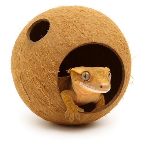 Kokosový domeček s 2–3 otvory pro gekona, ptáka a exotická zvířata – přírodní úkryt a tunel od ParrotPlanet.cz