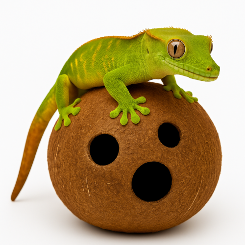 Přírodní kokosový ořech se třemi otvory – úkryt a hračka do terária pro plazy a pavouky od ParrotPlanet.cz