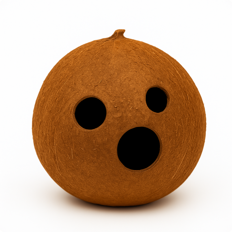 Přírodní kokosový ořech se třemi otvory – úkryt a hračka do terária pro plazy a pavouky od ParrotPlanet.cz