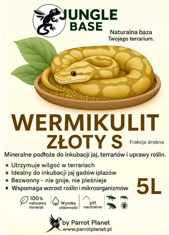 Jungle Base - zlatý vermikulit - S – minerální substrát pro inkubaci vajec a terária 5 litrů od ParrotPlanet.pl