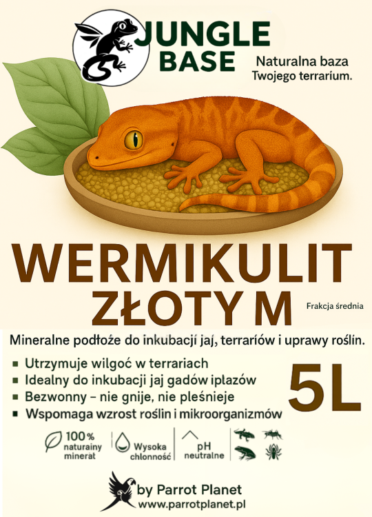 Jungle Base - zlatý vermikulit - M – minerální substrát pro inkubaci vajec a terária 5 litrů od ParrotPlanet.cz