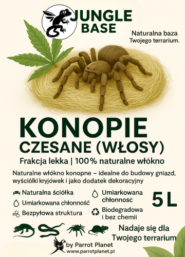 Jungle Base - Česaná konopná vlákna (vlasy) – přírodní vlákna do terárií, hnízd a dekorací 5 litrů od ParotPlanet.cz