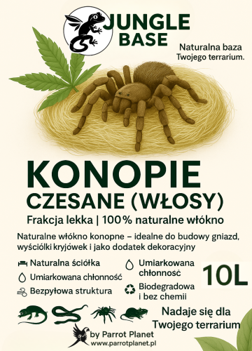 Jungle Base – česané konopí (vlasy) – přírodní vlákno do terárií, hnízd a dekorací 10 litrů od ParrotPlanet.cz