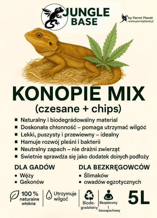 Jungle Base-konopí MIX (česané + chipsy) – přírodní podestýlka pro plazy a bezobratlé živočichy 5 litrů od ParrotPlanet.cz