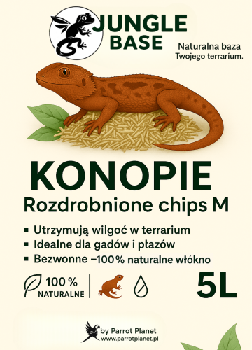 Jungle Base-Konopí drcené Chips M – přírodní podestýlka z konopných vláken pro plazy a obojživelníky 5 litrů od ParrotPlanet.cz
