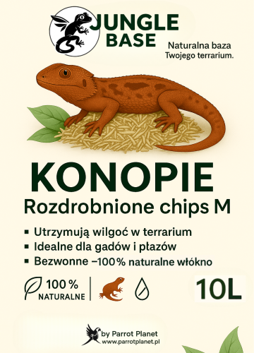Jungle Base-Konopí drcené Chips M – přírodní podestýlka z konopných vláken pro plazy a obojživelníky 10 litrů od ParrotPlanet.cz