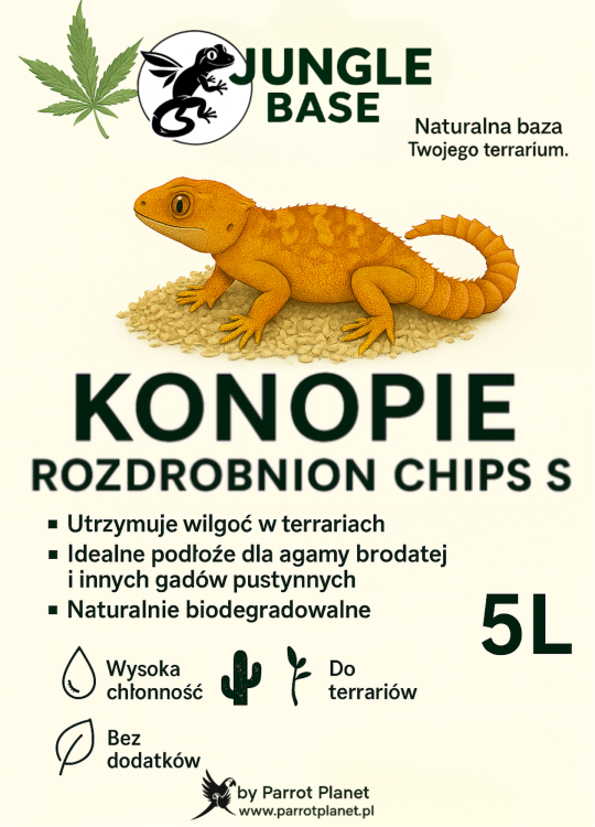 Jungle Base-Konopí drcené Chips S – přírodní podestýlka z konopných vláken pro plazy a obojživelníky 5 litrů od ParrotPlanet.cz