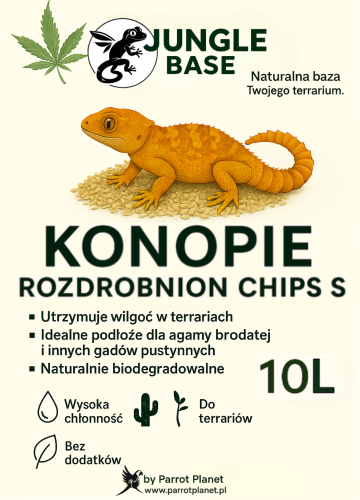 Jungle Base-Konopí drcené Chips S – přírodní podestýlka z konopných vláken pro plazy a obojživelníky 10 litrů od ParrotPlanet.cz