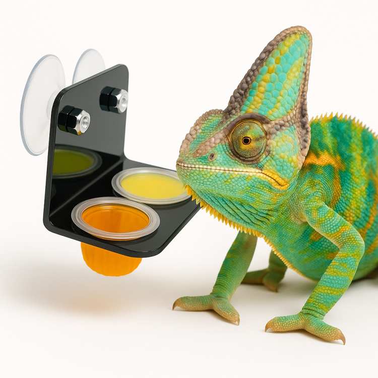 Držák na želé pro gekoni, agamy, chameleoni a další plazy – upevnění do terária na želé kelímky od ParrotPlanet.cz