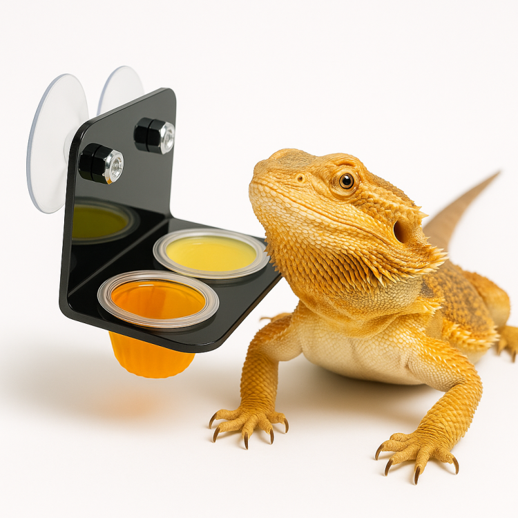 Držák na želé pro gekoni, agamy, chameleoni a další plazy – upevnění do terária na želé kelímky od ParrotPlanet.cz