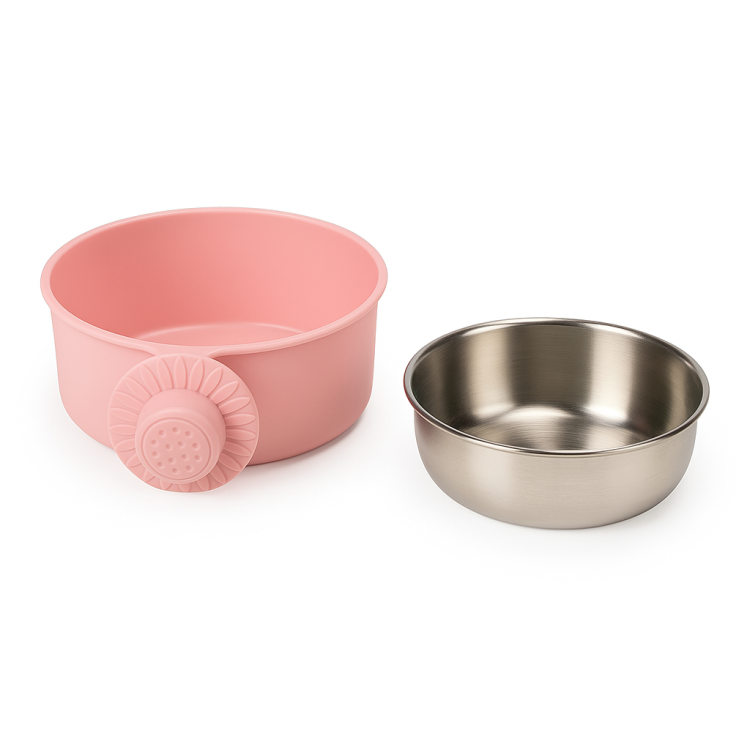 Roztomilá a praktická kovová miska ve velikosti L v pastelově růžové barvě | Parrot Planet.cz