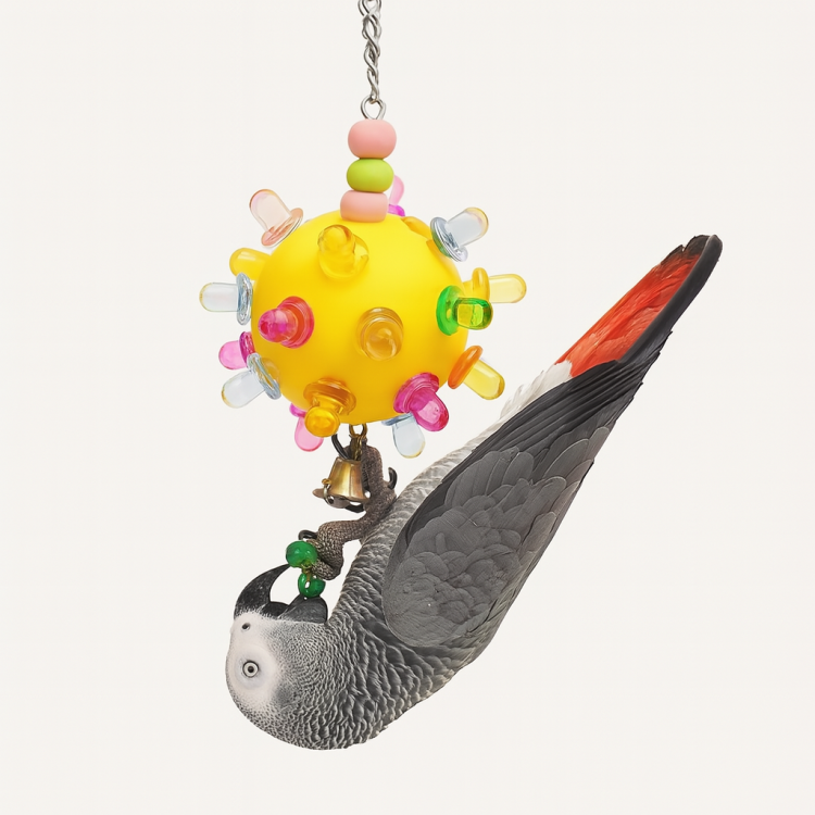 Závěsné hračky ve tvaru míče L | Kreativní hračka pro velké a střední papoušky | Žlutá | Parrot Planet od ParrotPlanet.cz