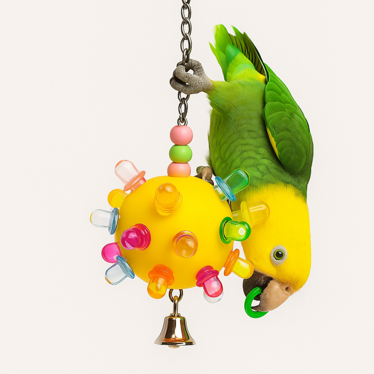 Závěsné hračky ve tvaru míče L | Kreativní hračka pro velké a střední papoušky | Žlutá | Parrot Planet od ParrotPlanet.cz